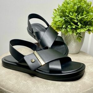 Charles & Keith Black Cross-Strap Sandals with gold detail size 37